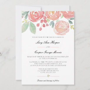 Invitation Mariage Floral Aquarelle Corail Rosé