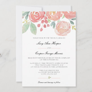 Invitation Mariage Floral Aquarelle Corail Rosé