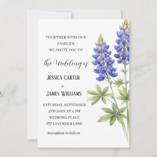 Invitation Mariage Floral Aquarelle Élégant au Bleuet du Texa