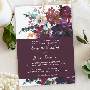 Invitation Mariage Floral Aquarelle Élégant Vin Luxueux