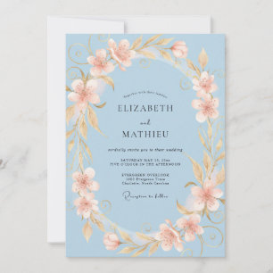 Invitation Mariage Floral Aquarelle Éthérée Bleu Poudre