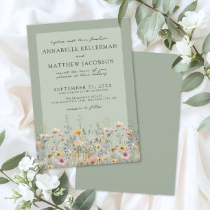 Invitation Mariage Floral Aquarelle Fleur Sauvage Vert Sauge
