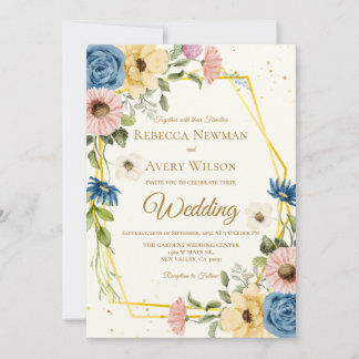 Invitation Mariage Floral Aquarelle Géométrique