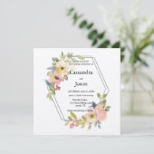 Invitation Mariage Floral Aquarelle Géométrique (Debout devant)