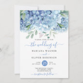 Invitation Mariage Floral Aquarelle Hydrangeas Bleues (Devant)