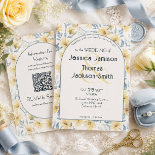 Invitation Mariage Floral Aquarelle Jaune Pâle Romantique