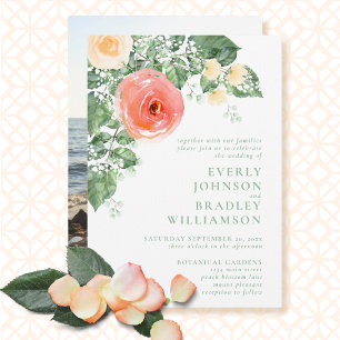 Invitation Mariage Floral Aquarelle Jaune Vert Pêche Grand