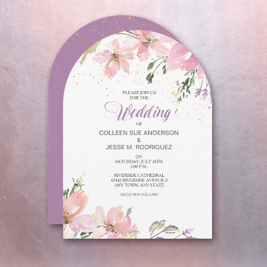 Invitation Mariage floral aquarelle lavande rose