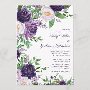 Invitation Mariage Floral Aquarelle Lila Pourpre Prune