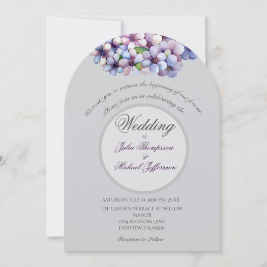 Invitation Mariage floral aquarelle lilas poétique romantique (Devant)