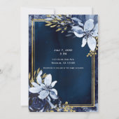 Invitation Mariage floral aquarelle moderne bleu marine et or (Dos)