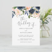 Invitation Mariage Floral Aquarelle Moderne Bleu Nuit (Debout devant)