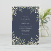 Invitation Mariage Floral Aquarelle Navy Evergreen (Debout devant)