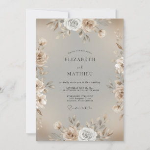 Invitation Mariage Floral Aquarelle Or Champagne