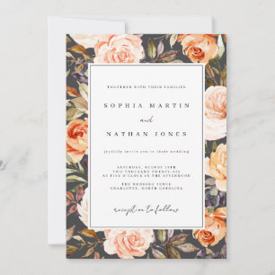 Invitation Mariage Floral Aquarelle Orange Brûlé Gris Automne