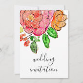 Invitation Mariage Floral Aquarelle Orange Rose Parties scint (Devant)