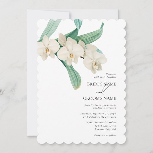 Invitation Mariage Floral Aquarelle Orchidées Blanches (Devant)
