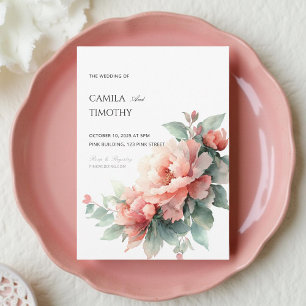 Invitation Mariage Floral Aquarelle Pivoine Corail Rose Pâle