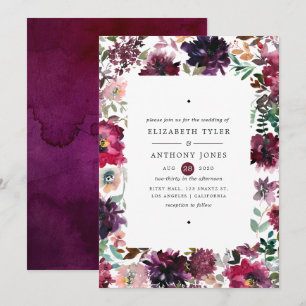 Invitation Mariage floral aquarelle prune violet bordeaux