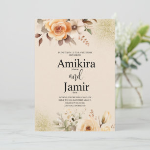 Invitation Mariage Floral Aquarelle Rêveuse Beige Pêche
