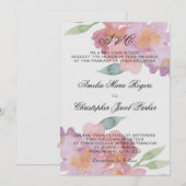 Invitation Mariage Floral Aquarelle Romantique (Devant / Derrière)