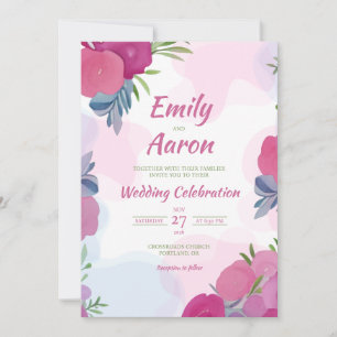 Invitation Mariage Floral Aquarelle Romantique Rose Magenta