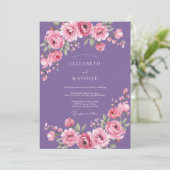 Invitation Mariage Floral Aquarelle Rose Améthyste (Debout devant)