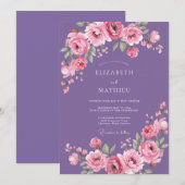 Invitation Mariage Floral Aquarelle Rose Améthyste (Devant / Derrière)