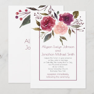 Invitation Mariage Floral Aquarelle Rose Bourguignon Rustique