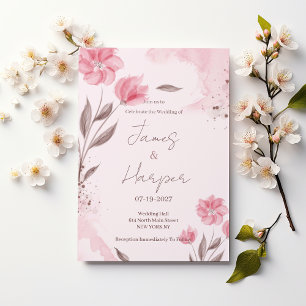 Invitation Mariage floral aquarelle rose brun botanique