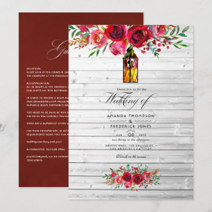 Invitation Mariage Floral Aquarelle Rose et Bourgogne Rustiqu