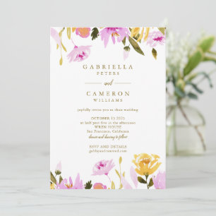 Invitation Mariage Floral Aquarelle Rose Jaune Moderne