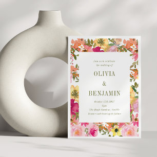 Invitation Mariage Floral Aquarelle Rose Jaune Pêche
