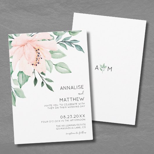 Invitation Mariage Floral Aquarelle Rose Moderne Élégant