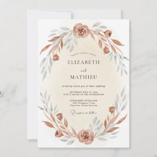 Invitation Mariage Floral Aquarelle Rose Poussiéreux Cuivre