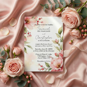 Invitation Mariage Floral Aquarelle Rose Romantique