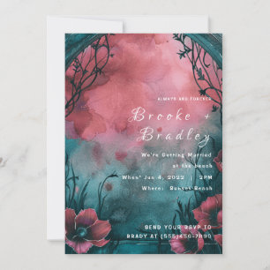 Invitation Mariage floral aquarelle rose sarcelle bleu