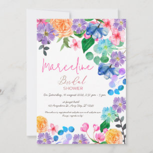Invitation Mariage floral aquarelle rose vif gras