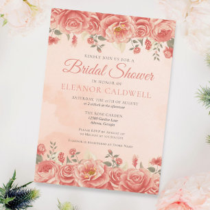 Invitation Mariage Floral Aquarelle Roses Corail Chic Pêche
