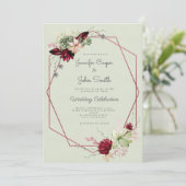 Invitation Mariage floral aquarelle rouge Bourgogne rose vert (Debout devant)