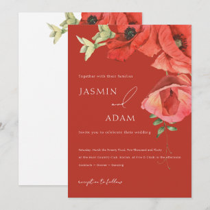 Invitation Mariage Floral Aquarelle Rouge Coquelicot Romantiq