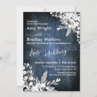 Mariage Floral Aquarelle Rustique Bleu Grunge
