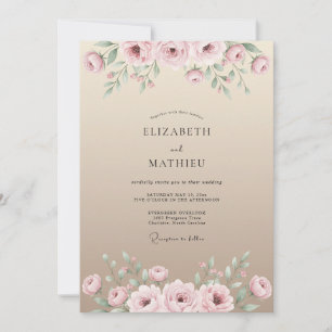 Invitation Mariage Floral Aquarelle Sable Rose