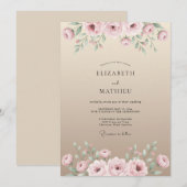 Invitation Mariage Floral Aquarelle Sable Rose (Devant / Derrière)