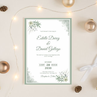 Invitation Mariage Floral Aquarelle Sage et Blanc