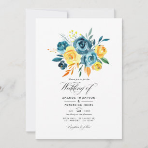 Invitation Mariage floral aquarelle turquoise et jaune