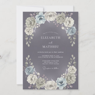 Invitation Mariage Floral Aquarelle Violet Ardoise