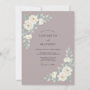 Invitation Mariage Floral Aquarelle Violet Atténué