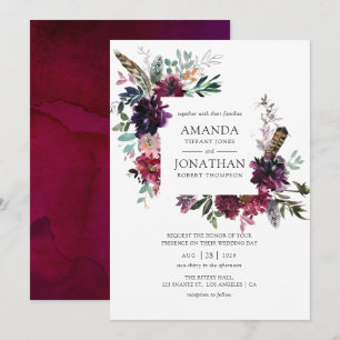 Invitation Mariage Floral Aquarelle Violet Bordo