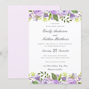 Invitation Mariage Floral Aquarelle Violet Élégant